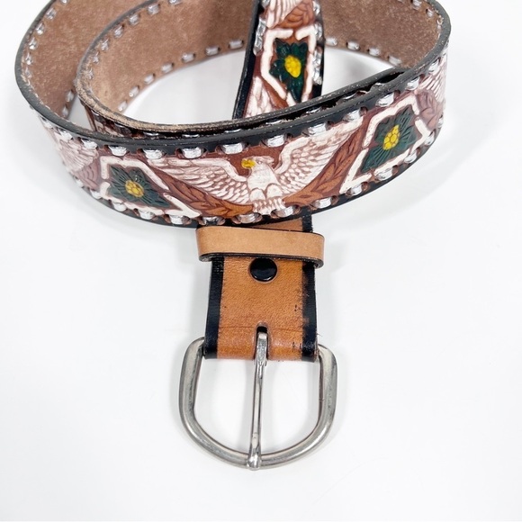 PAINTED TOOLED LEATHER BELT Made in Mexico | Eagle | Floral - Picture 4 of 9